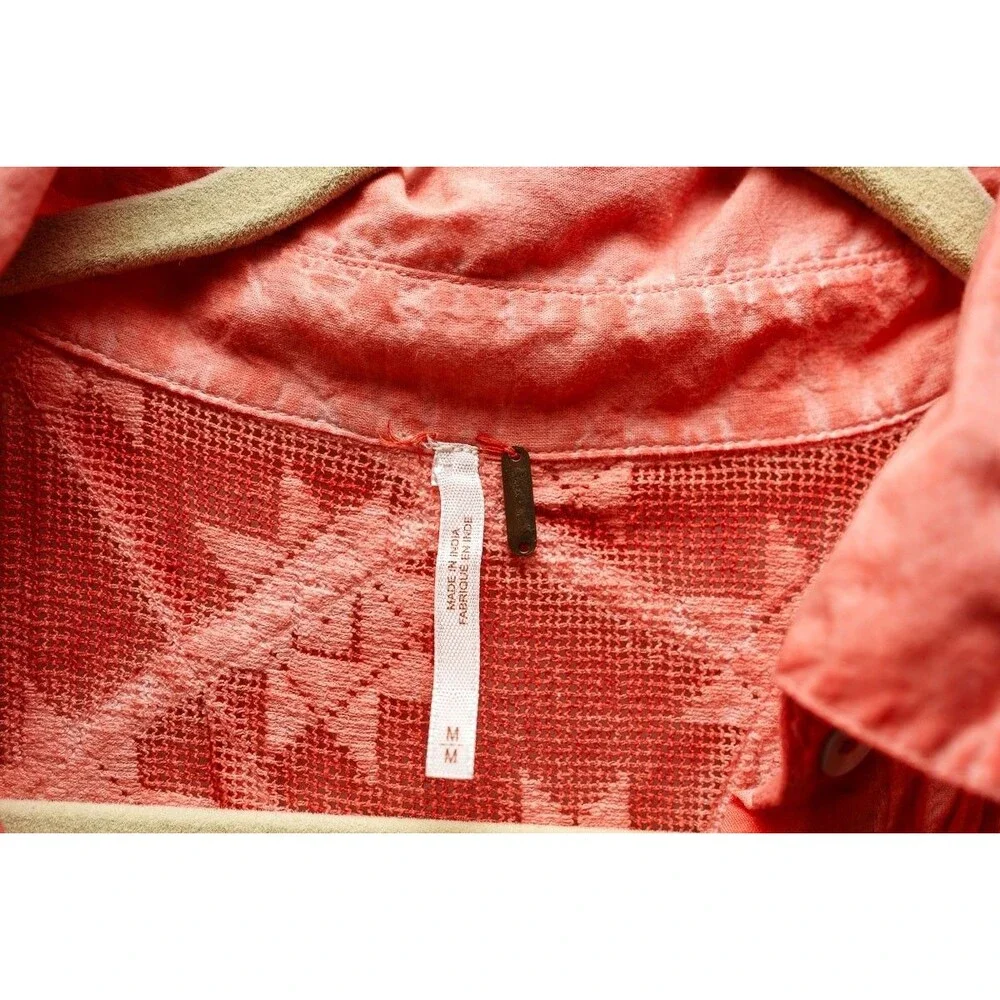 Free People Gauze Acid Wash Tie Dye Tunic Top Coral Boho‎ M